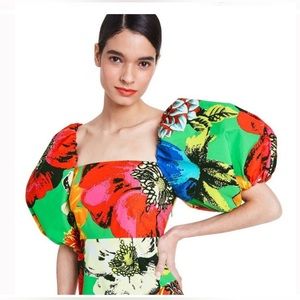 Christopher John Rogers puffy sleeves floral dress 💚💛🧡❤️🖤